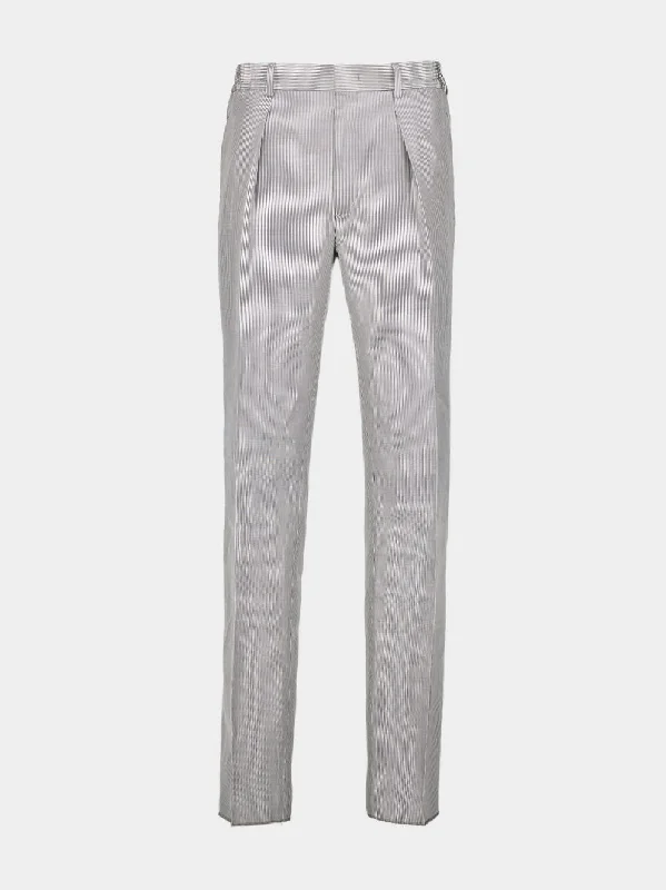 Women's clothing outfit ideas-Grey Pinstriped Fabric Trousers