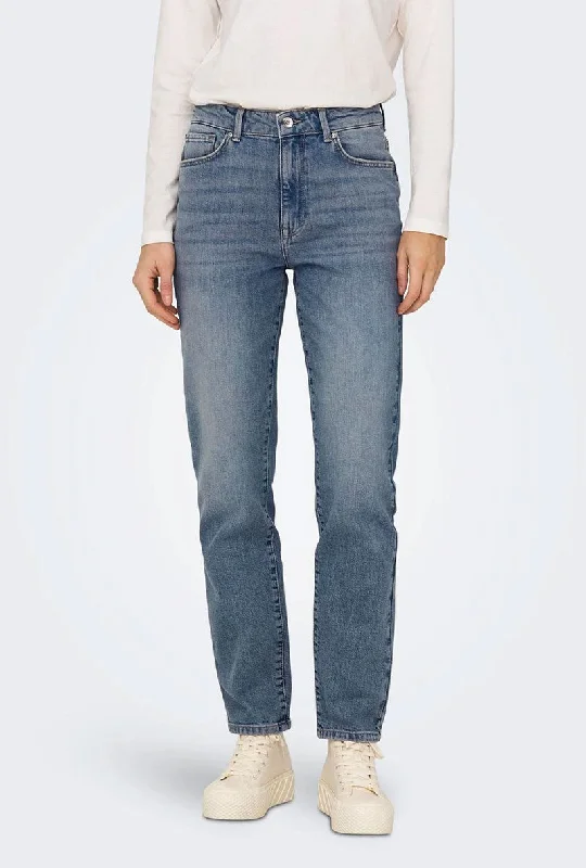 Bottoms with date outfits-ONLY EMILY STRAIGHT HW ANKLE JEANS