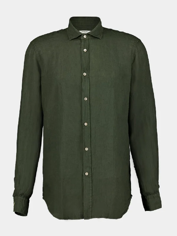 Women's clothing vintage vibes-Olive Linen Shirt