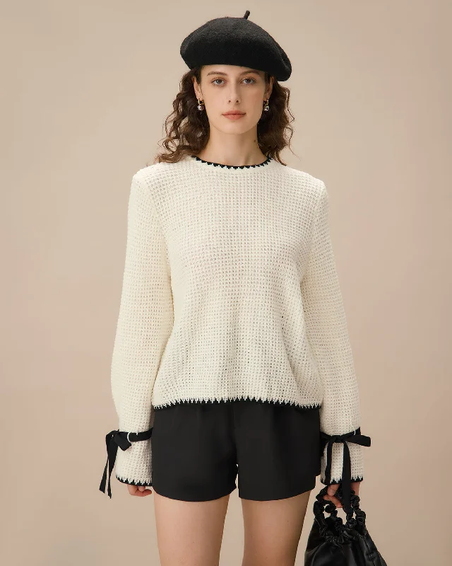 Sweaters trade deal-Beige Contrasting Bell Sleeve Sweater