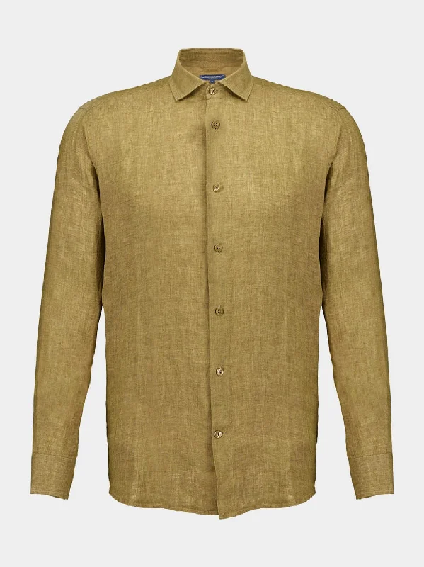 Women's clothing worldwide-Antonio Khaki Brown Linen Shirt