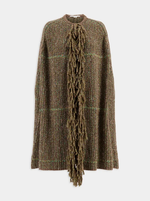 Women's clothing retro looks-Tweed Knit Cape Coat