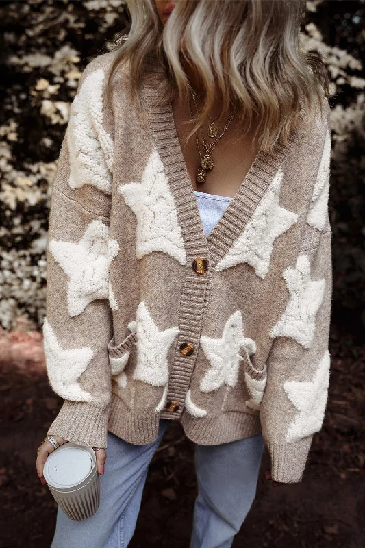 Sweaters hemp chic-Star Button Up Long Sleeve Cardigan