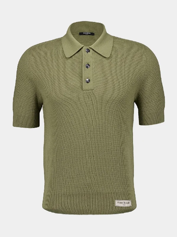 Women's clothing birthday-Merino Wool Khaki Polo Shirt