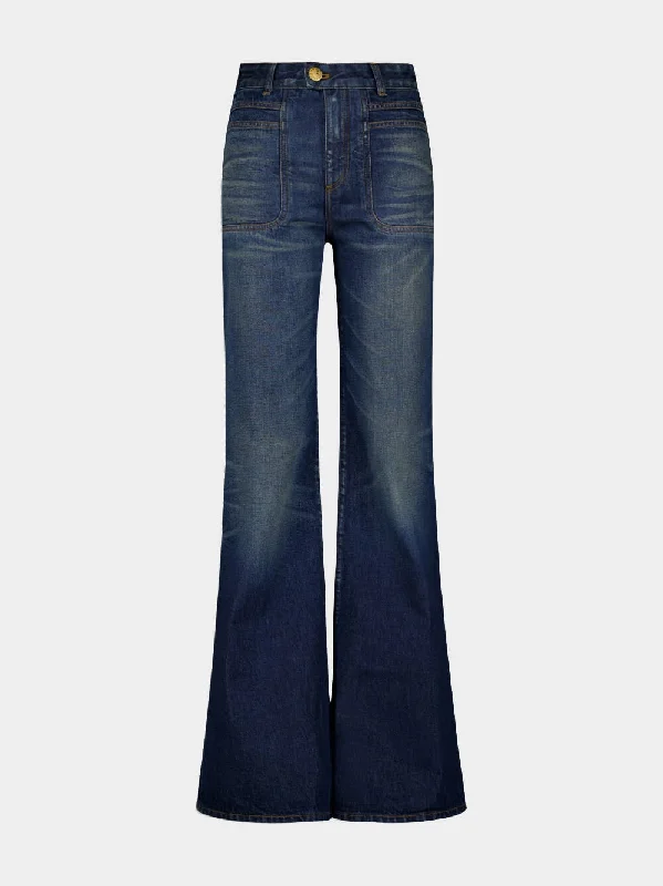 Women's clothing boho vibes-High-Waisted Flared Jeans