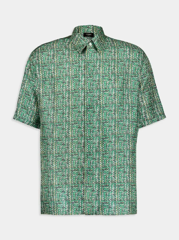 Women's clothing treat-Green FF Woven Silk Shirt