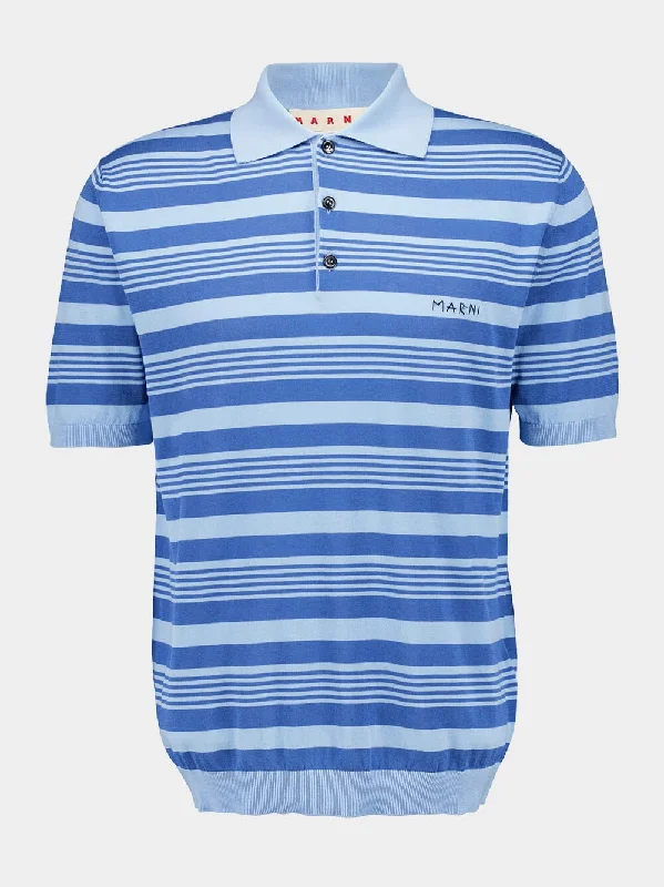 Women's clothing uniform-Blue Striped Cotton Polo Shirt