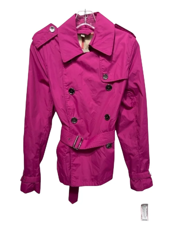 Jackets fair craft-Burberry Size 4 Magenta Pink Nylon Double Breast Collar Pockets Jacket