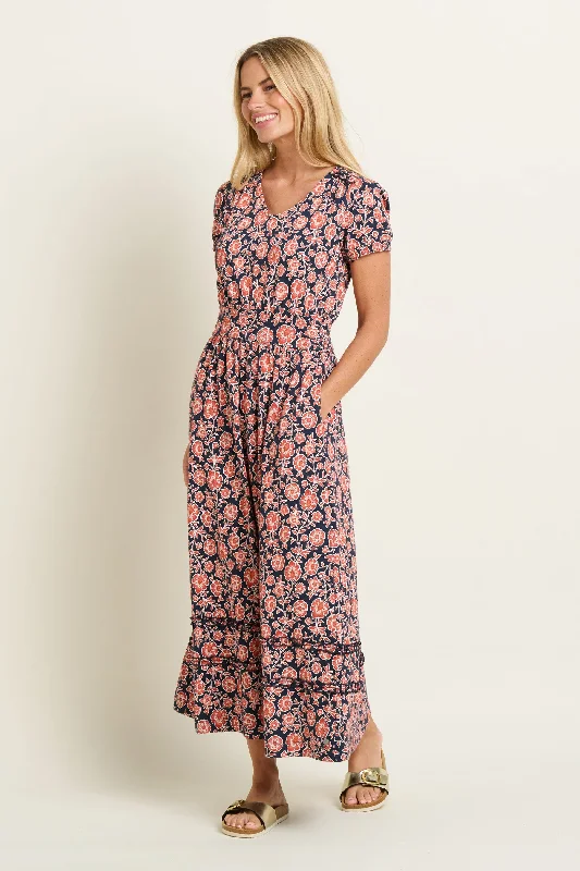 Simple cut dresses-Boho Floral Maxi Dress