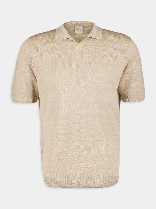 Women's clothing reviews-Beige Linen Polo