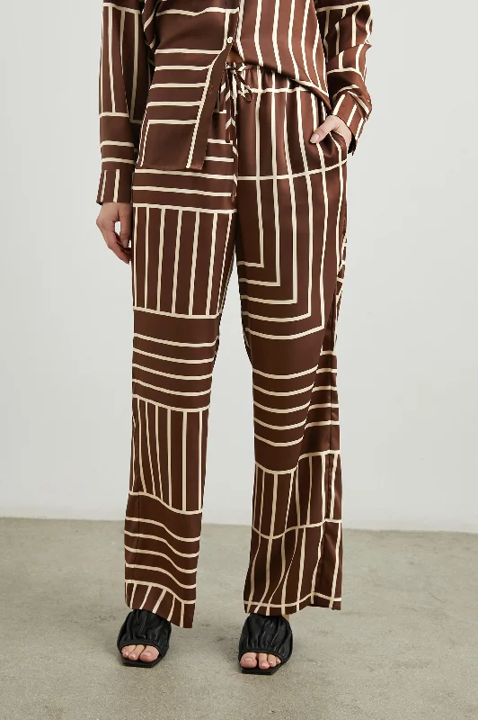 Bottoms with two tone-DAMANI PANT - BROWN LINE ART