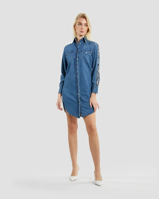 Casual summer dresses-Logo Taper Denim Shirt Dress