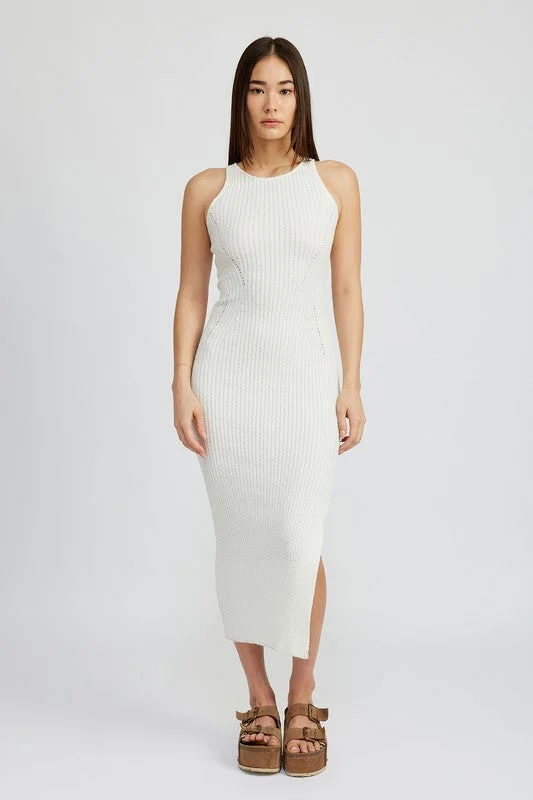 Cheap chic dresses-High Slit Tank Midi Dress