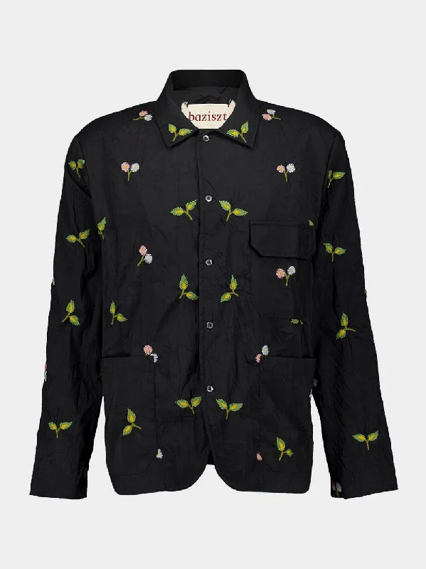 Women's clothing revamp-Black Thistle Embroidered Shirt