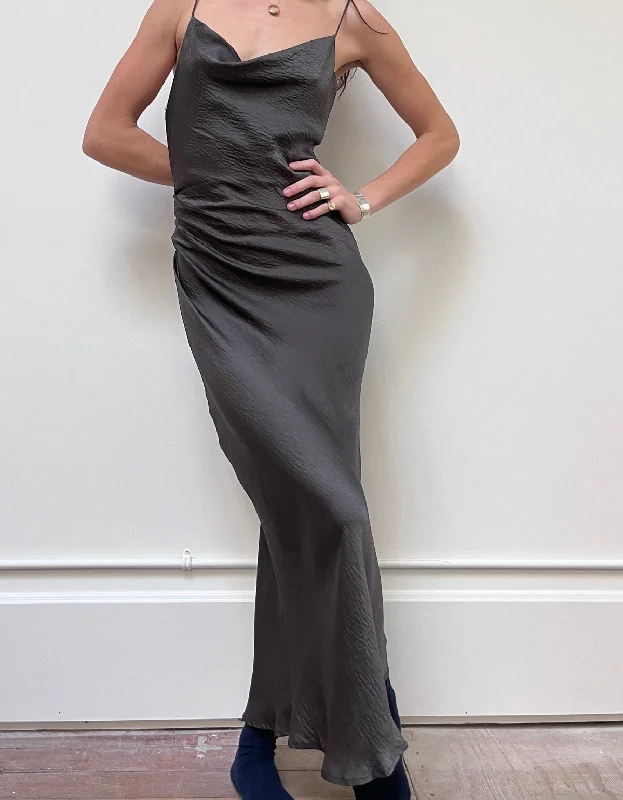 Emerald bold dresses-Ella Cowl Neck Dress in Charcoal