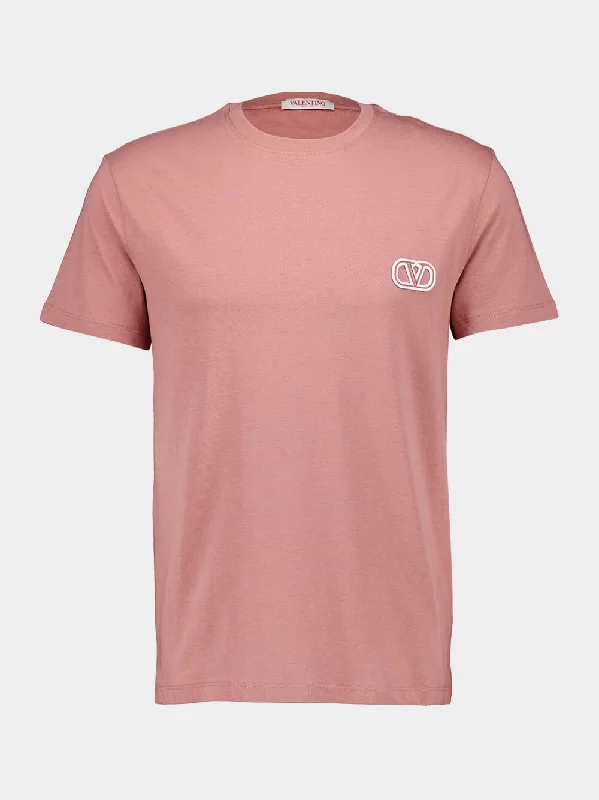 Women's clothing luxury labels-Mauve Cotton T-shirt with VLogo Patch