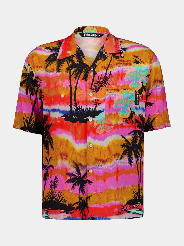 Women's clothing loose fit-Palm Tree-Print Shirt