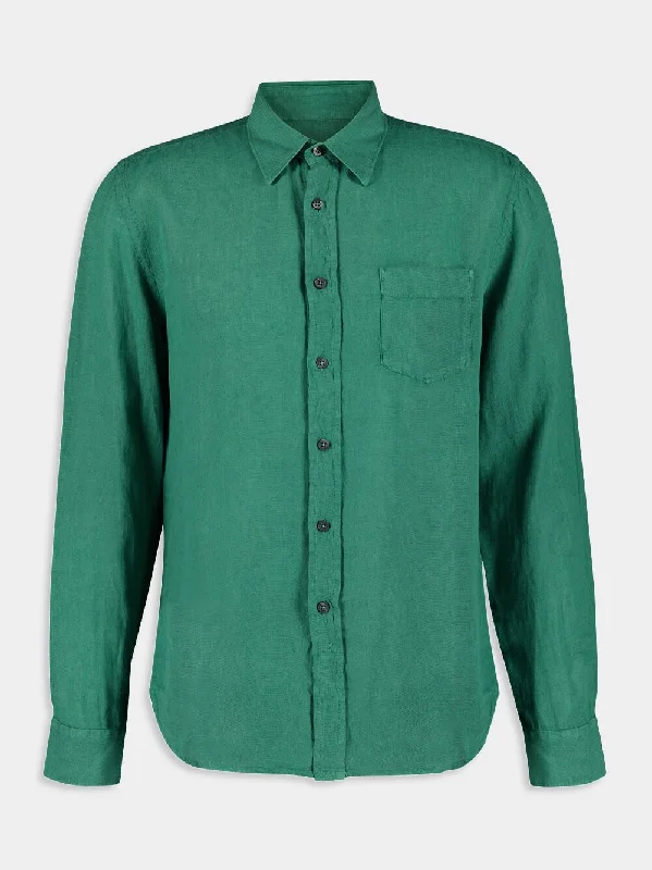 Women's clothing returns-Regular Fit Green Linen Shirt