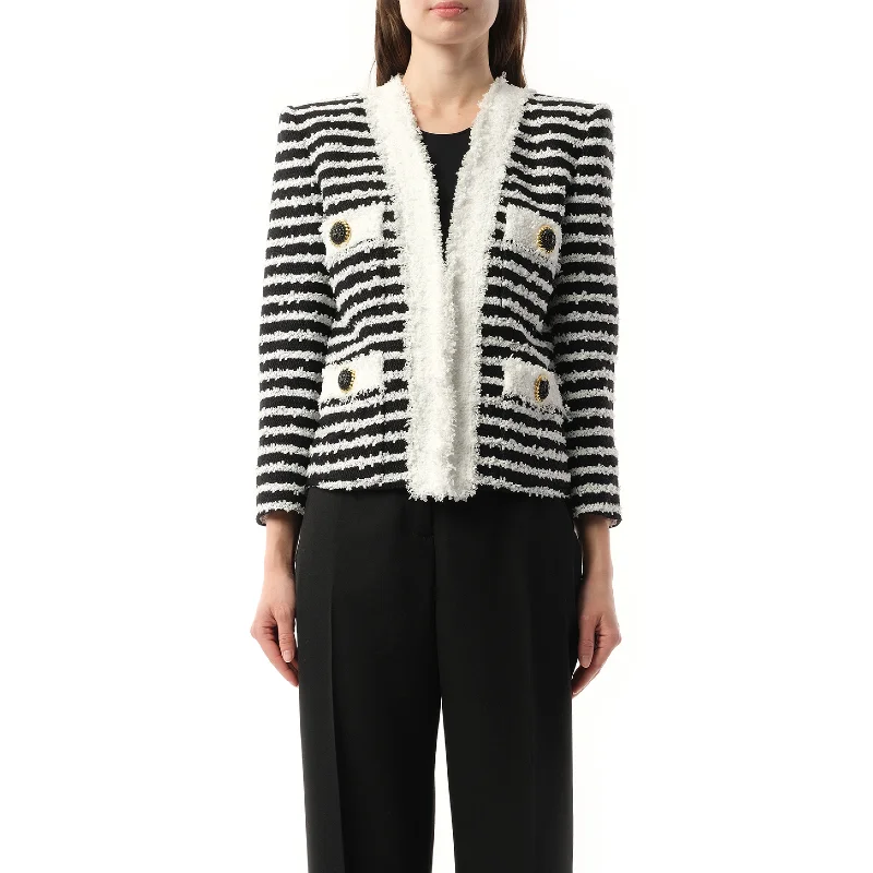 Jackets pitch layer-4PKT Mariniere Tweed Jacket in Black/White