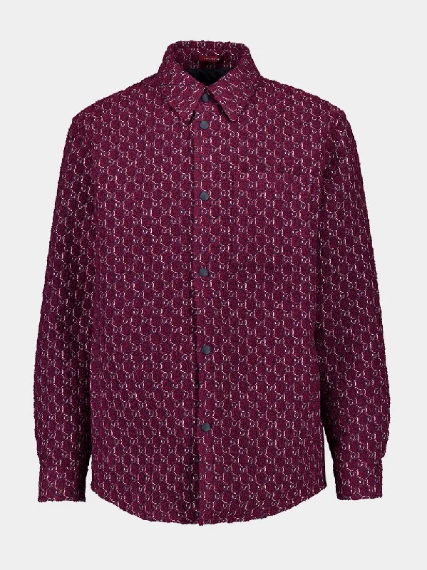 Women's clothing treat-Burgundy Wool Jacquard Shirt with GG Shadow