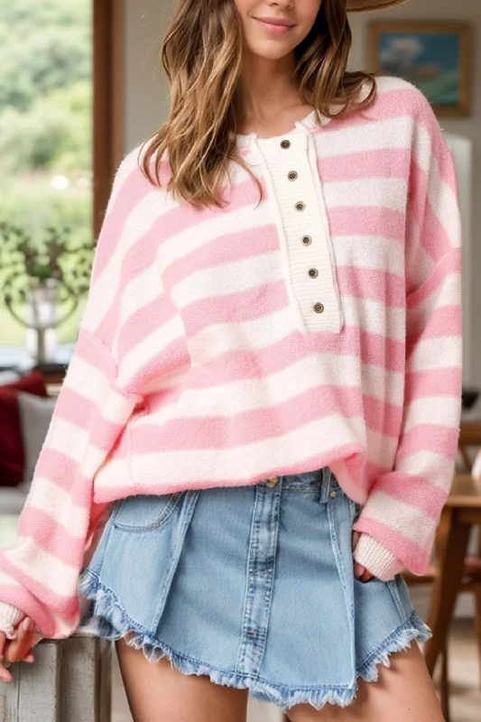 Sweaters stylish edge-Exposed Seam Striped Round Neck Long Sleeve Sweater