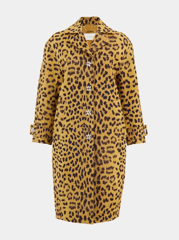 Women's clothing picnic wear-Crush Jacquard Barrel Leopard Coat