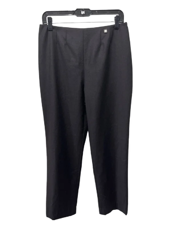 Bottoms with no socks-Chanel Size 42 Black Wool Blend Tapered Straight Leg Pleated Logo Pants