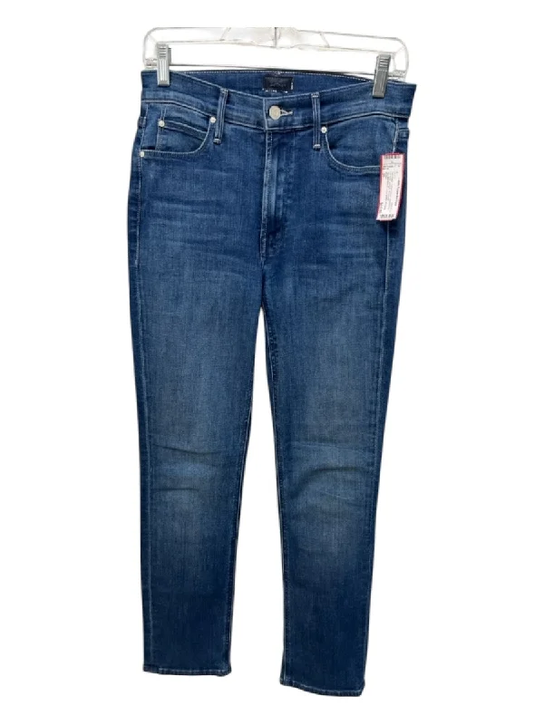 Bottoms with team uniforms-Mother Size 26 Med Wash Cotton Denim Whiskering Mid Rise Straight Jeans