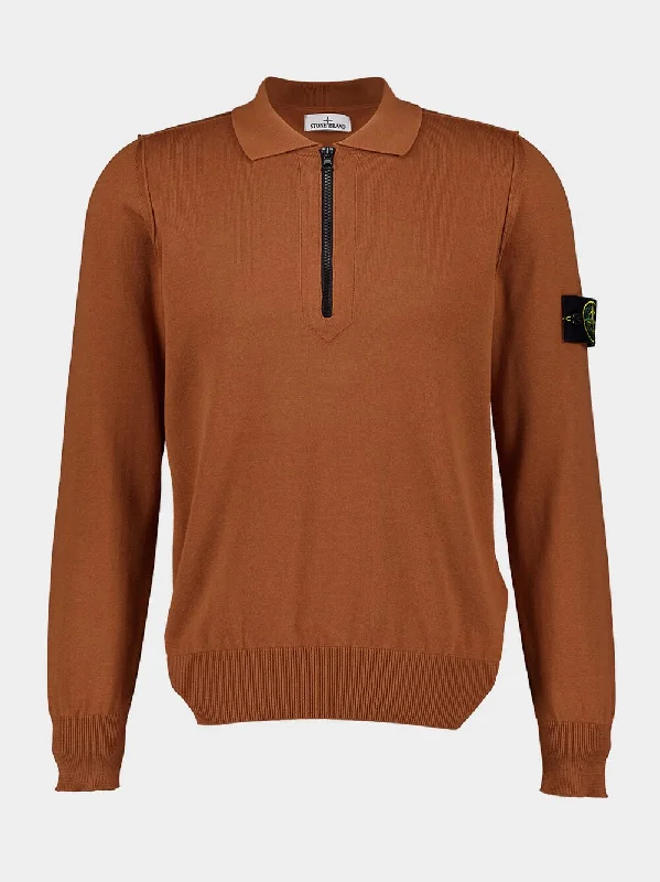 Women's clothing party wear-Rust Cotton Polo Knit