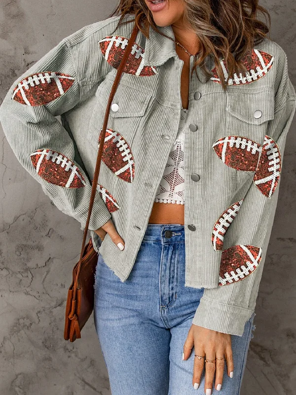 Jackets zest vibe-Football Sequin Button Up Dropped Shoulder Jacket