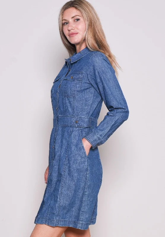 Trendy velvet dresses-Denim Shirt Dress