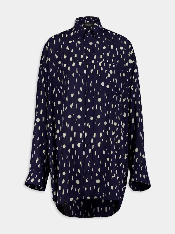 Women's clothing highly-rated-Navy Polka Dot Print Shirt