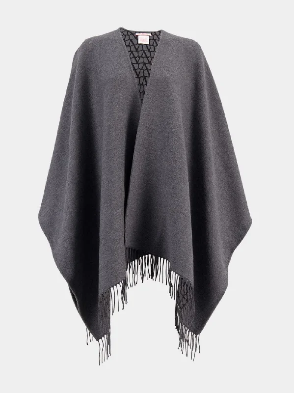 Women's clothing casual date-Grey Double Wool Toile Iconographe Poncho