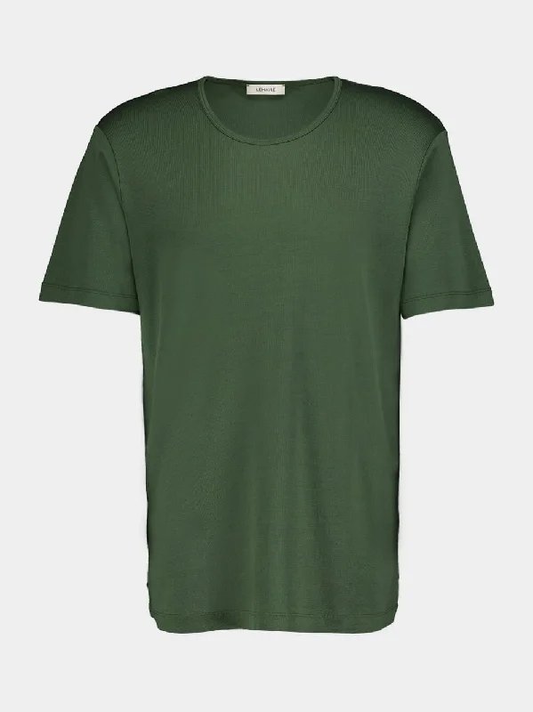 Women's clothing Instagram-Green Ribbed U-Neck T-Shirt