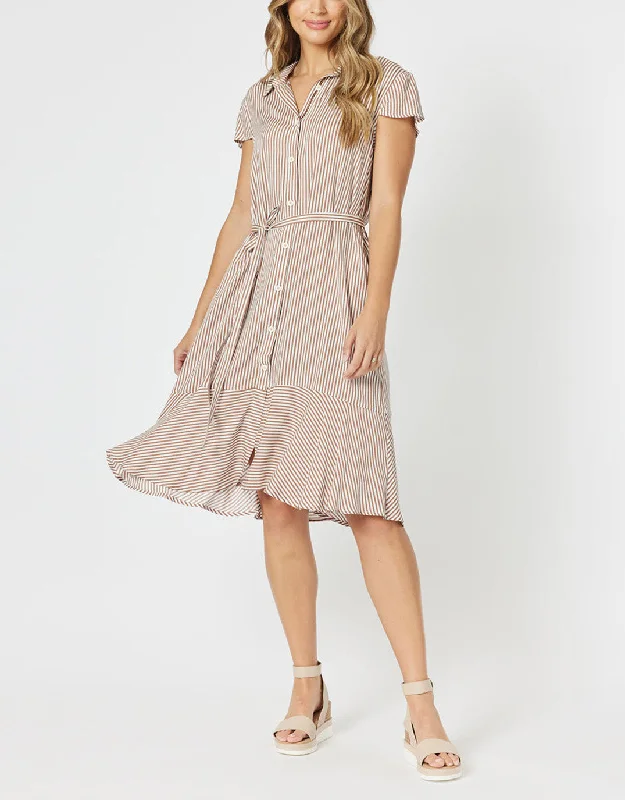 Light weave dresses-Mio Stripe Midi Dress - Natural