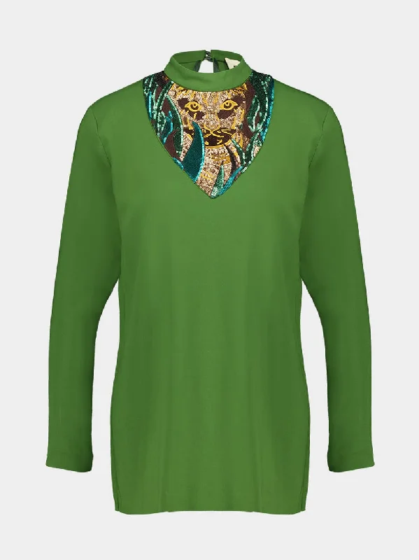 Women's clothing classic wear-Parasol Garden Green Blouse