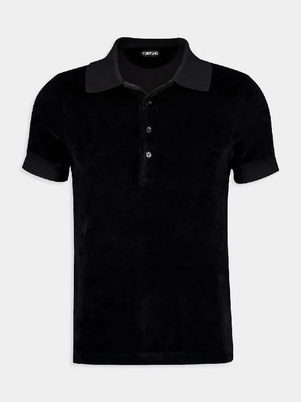 Women's clothing Instagram-Black Modal Velour Polo Shirt