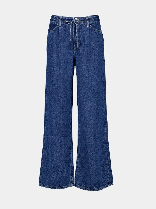 Women's clothing global brands-Drawstring Wide Leg Jeans