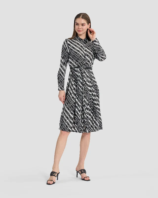 Wrap soft dresses-Monochrome Ferré Pleated Dress