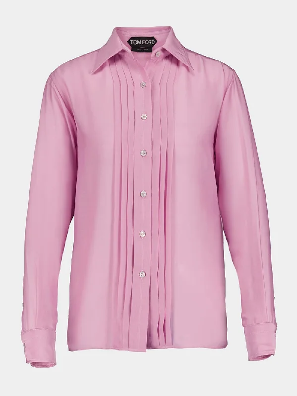 Women's clothing day-night-Silk Pleated Detail Shirt