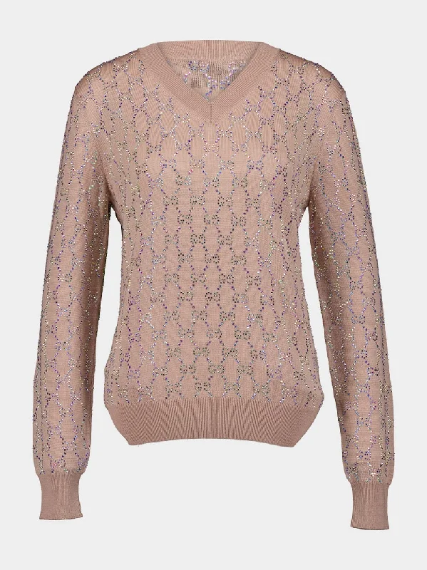 Women's clothing membership-GG Crystal Fine Wool Jumper