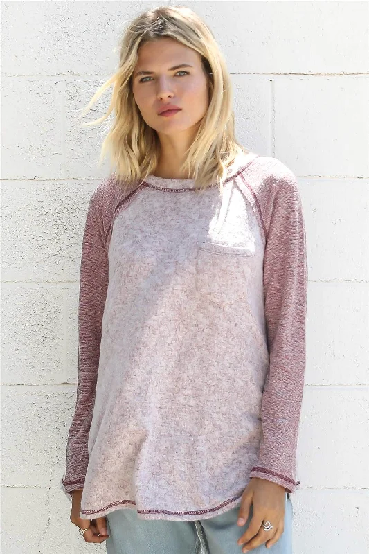 Standout Tops-Burgundy Textured Raglan Long Sleeve Top