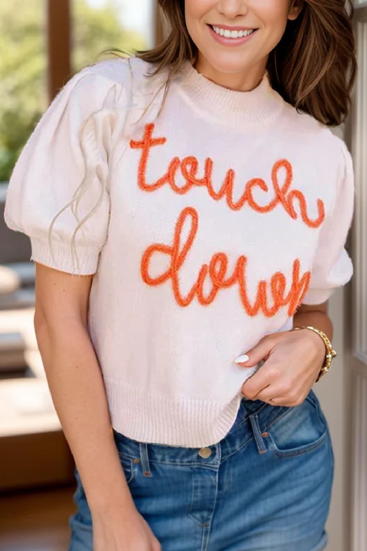 Sweaters hot pick-TOUCH DOWN Mock Neck Short Sleeve Knit Top