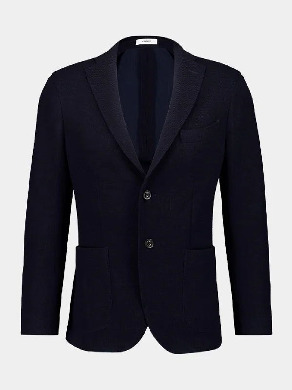 Women's clothing artsy wear-Blue Single-breasted Wool Blazer