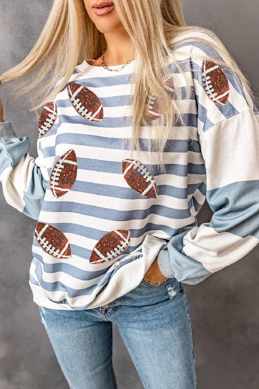 Daytime hoodies & sweatshirts-Football Striped Round Neck Long Sleeve Sweatshirt