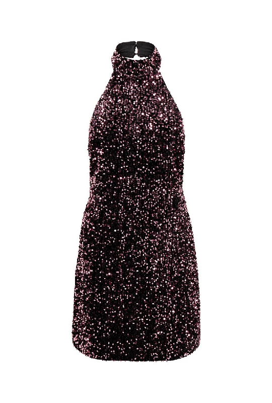 Sheer chiffon dresses-ONLY ANIKA SEQUIN HALTERNECK DRESS