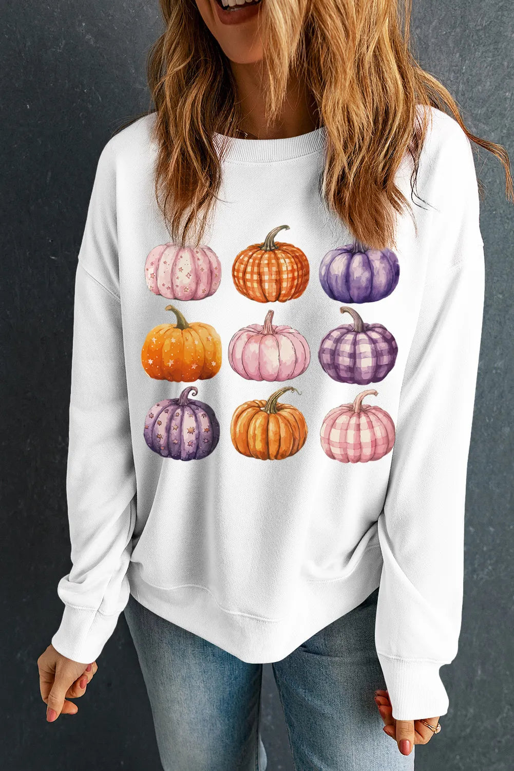 Beach hoodies & sweatshirts-Pumpkin Graphic Long Sleeve Sweatshirt