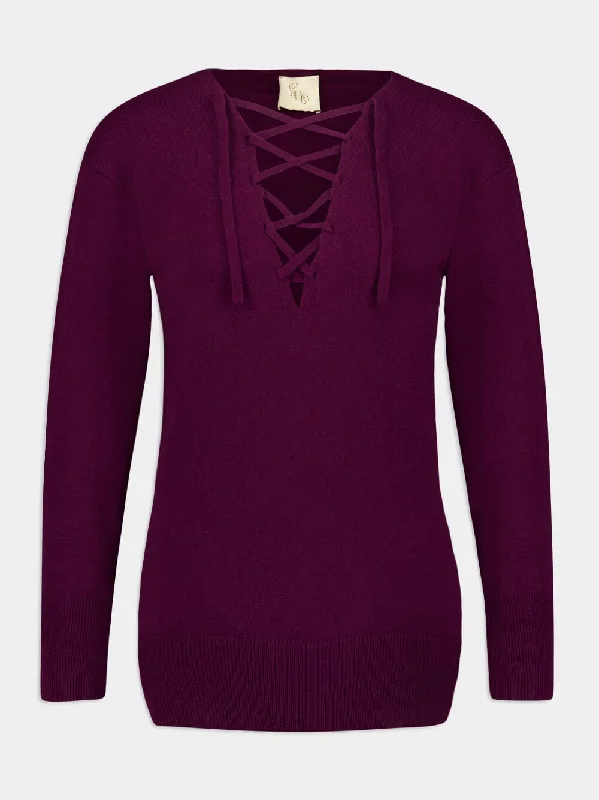 Women's clothing pleated designs-Lactarius Italian Plum Cashmere Jumper