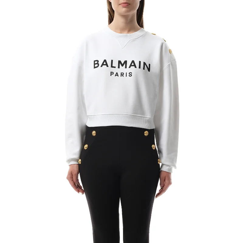 Antibacterial hoodies & sweatshirts-3 Button Balmain Printed Sweatshirt in White/Black