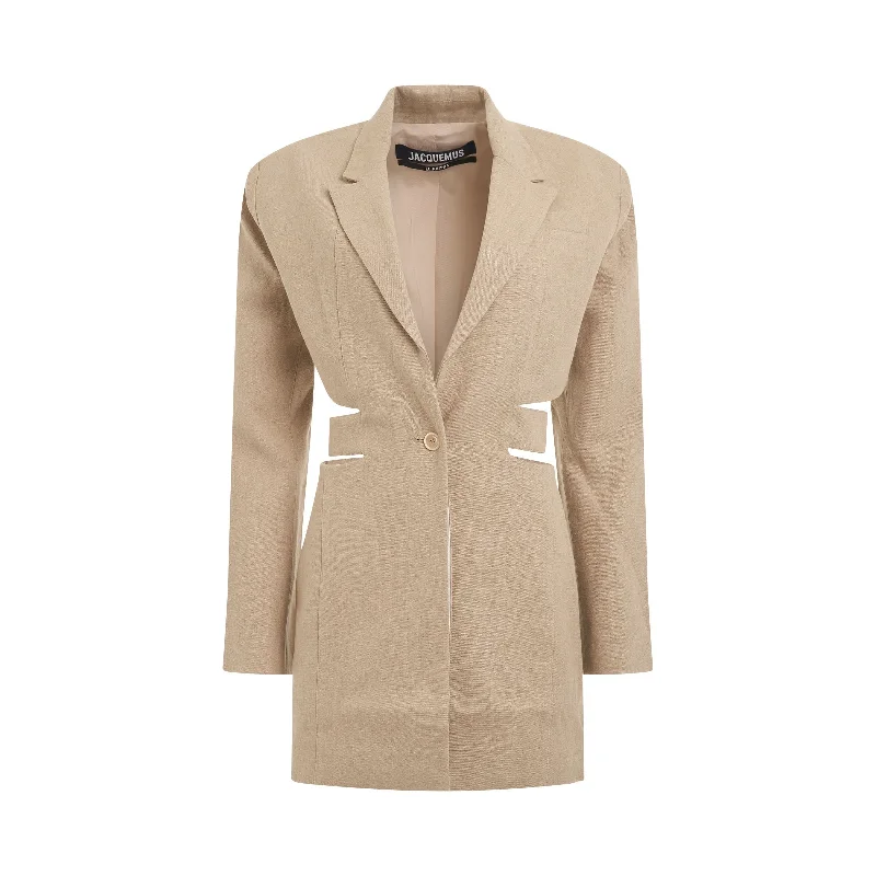 Standout statement dresses-Bari Blazer Mini Dress in Beige